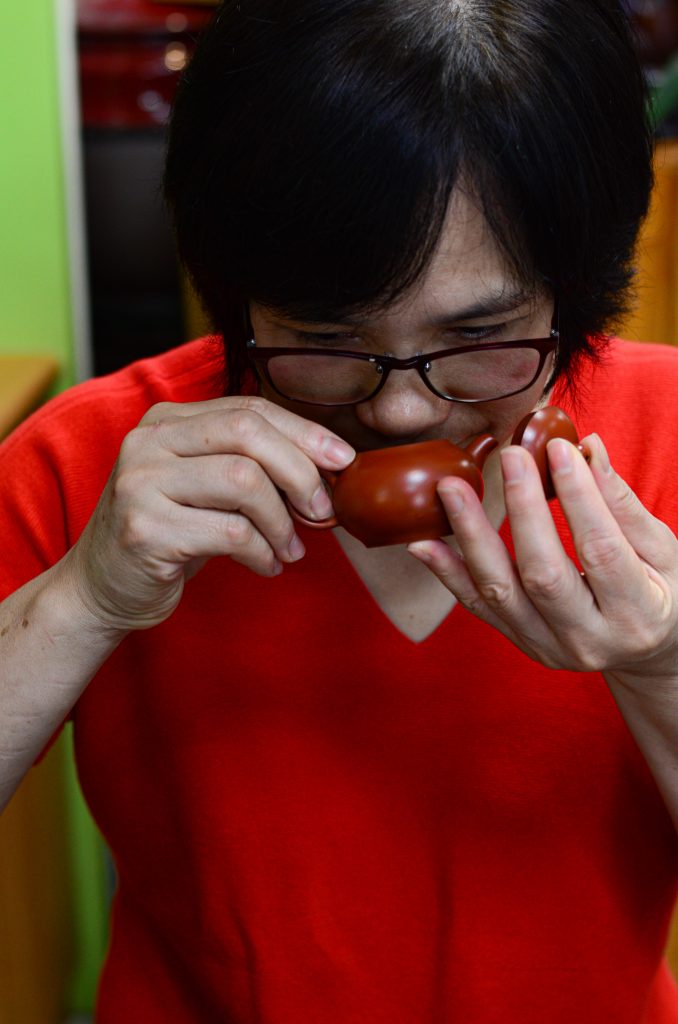 Mrs Chang Wen-Hsin, owner and tea master at Ten Shang's Tea Co in Taipei, serving High Mountain Oolong Tea in a traditional GongFu tea ceremony. Photo Lizane Louw